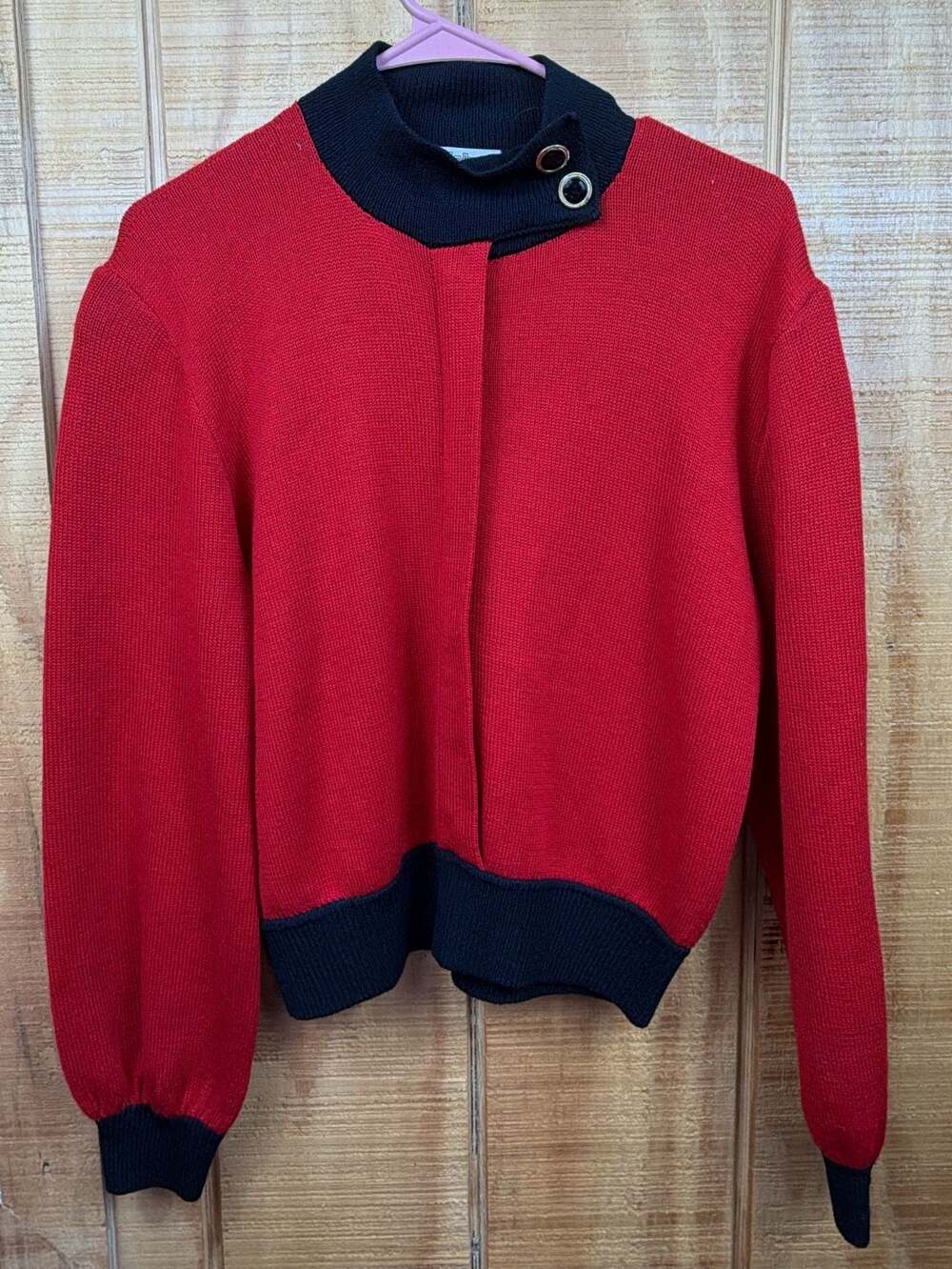 Vintage St. John by Marie Gray Red and Black Santana Knit Jacket Sweater Size 10